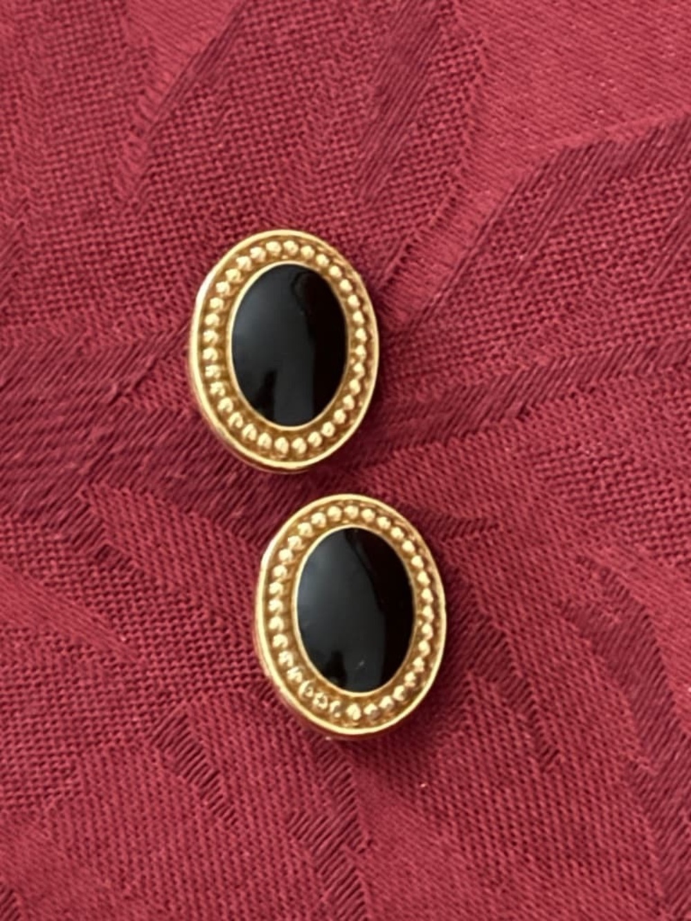 Gold-Tone Earrings with Black Onyx Cabochon
